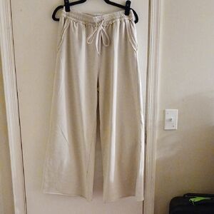 Amazon Wide-Leg Drawstring Track Pants in Light Beige